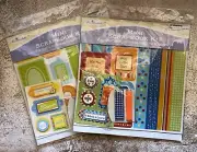 Mini Scrapbook Kit Lot 2 (4 Sheets 8 x 8 Sticker Sheet Raised Stickers Ribbon)