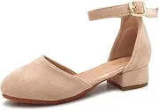 [Mei MACLEOD] Girls Dress Shoes Sparkly Princess Low Heel Shoes Chunky Heels with Ankle Strap for Wedding Holiday Party
