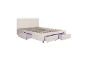 Design Square PU Leather Queen Bed Headboard With Drawers Storage - White
