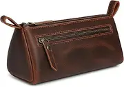 TheAntiq Brown Leather Cosmetic Bags for Women Travel Cosmetic Cases - Multipurpose Zippered Makeup Bag, Small leather Cosmetic Case for Purse - Genuine Leather Makeup Bag Handmade Makeup Pouch, Brown