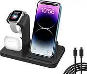 FDGAO 3 in 1 Charging Station for Apple Devices, Fast Charging Stand Dock for iPhone 14 13 12 11 Pro Max XS XR 8 7 & Airpods Pro/3/2/1, Wireless Charger for Apple Watch 10/9/8/7/6/5/4/3/2/Ultra/SE