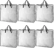 Pack of 6 96 L Large Storage Bags with Zip and Handles - 66 x 66 x 22 cm Transparent Plastic Underbed Storage Box - Water-Repellent Moving Bags for Moving Duvets, Blankets