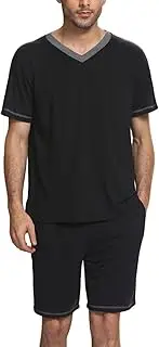 [Homgro] Men's Summer Pajama Set Short Sleeve Loungewear Cool Lounge Shorts Pj 2 Piece Casual Pocket