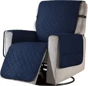 Recliner Chair Covers Fitted Recliner Sofa Slipcovers Reversible Washable Recliner Chair Protector with Elastic Adjustable Strap, Navy/White