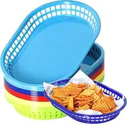 Youngever 15 Pack Plastic Fast Food Baskets, Re-usable Snack Baskets, Food Baskets for Popcorn, Chips, Snacks, 5 Assorted Colors (Rectangular Shape)