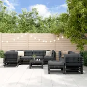 vidaXL 10 Piece Garden Lounge Set with Cushions Black Solid Wood