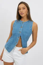 Denim High Neck Vest - Size 6XXS, Women's Denim Jacket