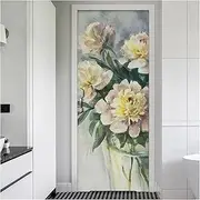 Door Stickers Oil Painting Lily Floral Self-Adhesive Removable Door Stickers Flower Natural Landscape Wallpaper Decal Home Bedroom Decor Mural(B,40x120cm)