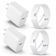 iPhone Charger Fast Charging【MFi Certified】 2Pack 20W PD USB C Wall White