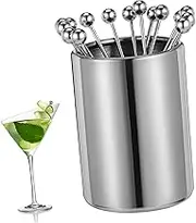 HOLIDYOYO 1 Set Toothpick Holder Set Cocktail Toothpicks Appetizer for Party Cocktail Picks Stick with Fruit Toothpicks Metal Cocktail Picks Cocktail Sticks Fruits Picks Stainless Steel