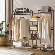 [OIKITURE] Bamboo Wardrobe Clothes Rack 160 x 41 x 140cm Open Wardrobe Garment Rack Storage Organizer