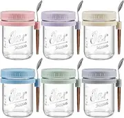 LANDNEOO 6 Pack Overnight Oats Containers with Lids and Spoons, 16 oz Glass Mason Overnight Oats Jars, Large Capacity Airtight Jars for Milk, Cereal, Fruit