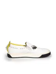 White Leather Silver Stud Slip-On Trainers