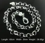Necklace Real 925 Sterling Silver Filled Solid 8mm Rolo Belcher Chain 65cm