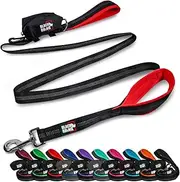 Black Rhino The Comfort Grip - Heavy Duty Double Handle Leash Medium - Large Dogs 6' Long Dual Handle Lead Dog Training Walking & Running Neoprene Padded Handles - Poop Bag Pouch Included