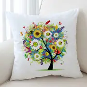 Colorful Messy Flowers Tree Cushion Cover