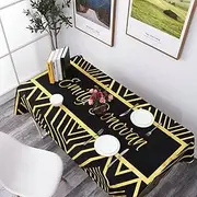 EHOMERY 8 Seater Dining Table Cloth Cover Birthday Party Girl Stripe Wipeable Heavy Duty Tablecloths Rectangular Medium Super-Softvelvet Black Yellow Decoration 140X200Cm
