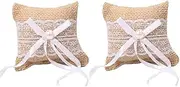 [Generic] 2Pcs Rustic Wedding Ring Bearer Pillows Vintage Burlap Lace Bridal Wedding Ring Dispaly Small Pillow Cushion for Wedding Party (Style1, One Size)