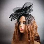 Women’s Black Feather Mesh Fascinator Hat for Derby Wedding Cocktail Hair Dress