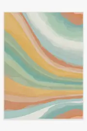 275' x 365' | Machine Washable Runner Rug | Kid & Pet Friendly | Indoor Rug | Watercolor Waves Copper Jade Outdoor Rug | Ruggable