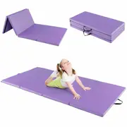 Costway 240x116cm 4-Panel Folding Exercise Floor Mat Dance Yoga Gymnastics PU Leather Tumbling Mat