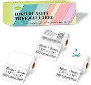 [300 Labels/Roll x 3] 40mm x 30mm Thermal Labels, 1.57''x1.18'' Label Maker Tape Refill, Weatherproof & Tear-Resistant Thermal Stickers Compatible for Phomemo M110, Supvan T50M Pro (White)