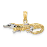 14K Yellow & Rhodium W/Rhodium 2-D Alligator Charm