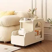 HOLMZCED 3 Tiers Sofa Side Table with Drawer, Detachable Rolling Cart Storage Organizer Mobile Trolley with Wheels Floor Standing End Table with Storage for Living Room