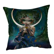 The Moon Goddess Forest Wolves and Beautiful Maiden Cushion Cover