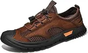 [XOEKD] Men's Leather Mesh High-Performance Closed Toe Fisherman Shoes Fashion Lace-up Hollow Breathable Outdoor Non Slip Hiking ssandals Casual Slip On Anti Collision Comfort Sports Sandals