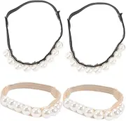 [Ipetboom] 2Pairs Detachable Pearl High Heel Shoe Straps Elastic Ankle Straps Elegant Women Shoes Accessory Prevent Enhance Style Compatible with Various High Heels