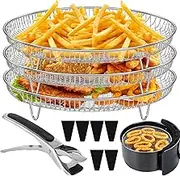 5Pcs Air Fryer Rack Set Stainless Steel Air Fryer Dehydrator Rack with Clip Reusable Round Air Fryer Rack Accessories for 4.2QT-5.8QT Air Fryer Baking