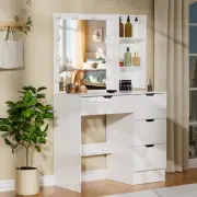 Dressing Table Mirror Set LED Mirror Makeup Vanity Desk with 4 Drawers Bedroom