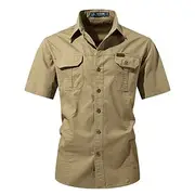 Men's Shirt Workwear Shirts Casual Shirt Work Shirt Button Up Shirt Black Blue khaki Army Green Gray Short Sleeve Plain Lapel Vacation Holiday Pocket Clothing