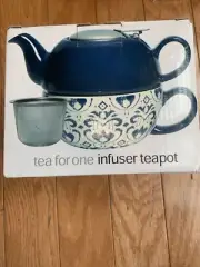 Tea for One 13.5 Oz. Infuser Teapot 11 Oz. Tea Cup Set NEW