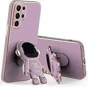 [GHMONKEY] Cute Funny Cartoon Astronaut Phone Case with Creative Foldable Stand for Samsung Galaxy A73 A53 A33 A14 A23 A13 A54 5G 4G Full-Body Protective Sleek TPU Cover(Purple,A14)