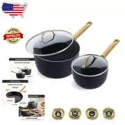 Durable 1.5QT & 3QT Hard Anodized Saucepan Set - Easy Clean, Stylish Design