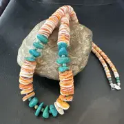 Santo Domingo Blue Turquoise Orange Spiny Bead Necklace 24" 18908