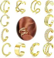 [FUNRUN JEWELRY] 12Pcs Ear Cuff Earrings for Women Non Piercing 14K Gold Plated Ear Cuffs Non Pierced Clip on Cartilage Earring Adjustable Fake Earrings