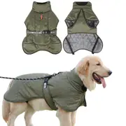 Waterproof Dog Jacket Winter Coat with Safety Buckle and Reflective Strips-Green