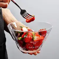 在飛比找ETMall東森購物網優惠-法文透明玻璃碗單個面碗家用沙拉盤ins可愛湯碗透明水果碗沙拉