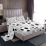 Feelyou Football Bed Sheet Set Soccer Ball Sports Pattern Bedding Sheets for Kids Boys Girls Sports Theme Bedding Fitted Sheet Ball Competition Games Bed Cover Bedroom Collection 3Pcs Twin Size