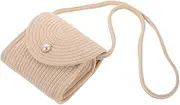[Minkissy] Handmade Woven Crossbody Bag with Pearl Button Lightweight Straw Beach Purse for Women Versatile Shoulder Bag for Casual Outings Travel