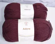 2 - Adore Universal Yarn / Skeins (Color Raisin #126) Merino Wool Blend - NEW