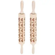 2pcs Wood Clay Roller Texture Rolling Heart Emboss Beech 43cm x 5cm