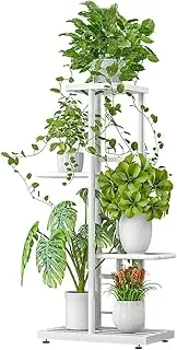4 Tier 5 Potted Metal Plant Stand Indoor Outdoor Multiple Flower Pot Holder Shelf Stander Plant Holder Storage Rack for Indoor Outdoor Garden Greenhouse Patio Natural (4 Tier 5 Potted White)