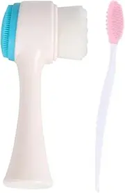 BESTYASH 2pcs Silicone Face Cleaning Brush Set Double Sided Ergonomic Nose Face Brush Blue Pink Soft Skin Friendly Material for Daily Cleansing Gentle Facial Care