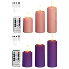 3Pcs LED Candles Timer Flickering Electric Pillar Candles Pink Flameless Candle