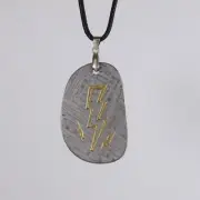 Natural Muonionalusta meteorite carved lightning pendant，Meteorite necklace