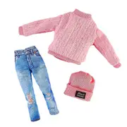 Fashion 1/6 Doll Clothing Set Princess Tops Sweater Jeans Shoes Hat Outfit Set Gift For Girls -NMAOV Peach
